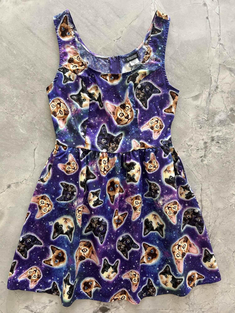 Galaxy Cats Shorter Length Fit & Flare Dress - Small Only! Dresses by Retrolicious