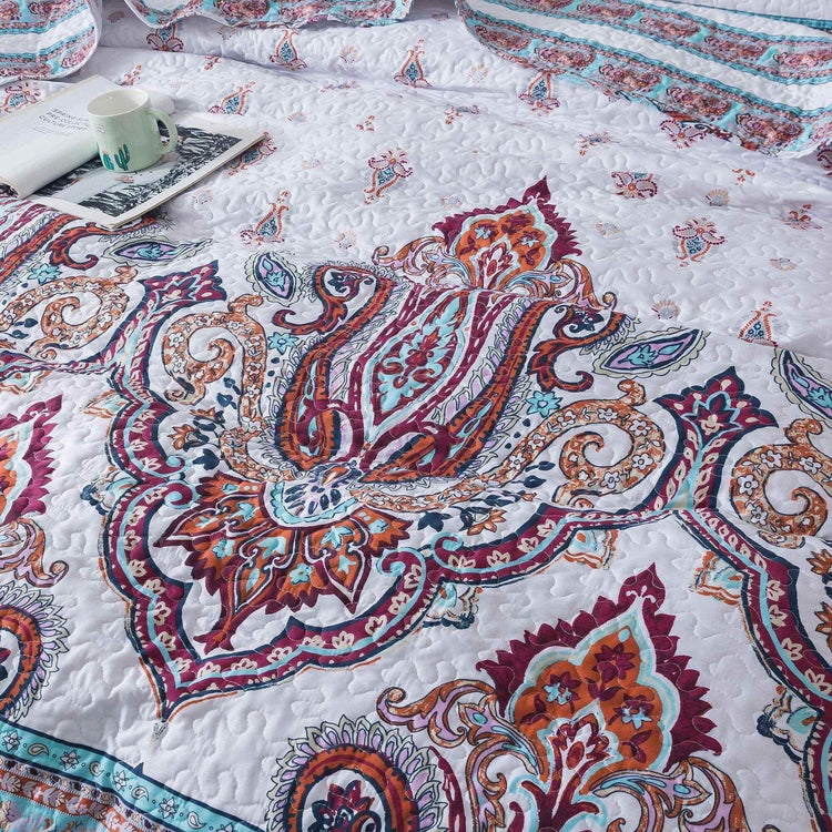 DaDa Bedding Bohemian Summertime White Blue Floral Paisley Bedspread Set (KSX-003) Bedspreads by DaDalogy Bedding Collection