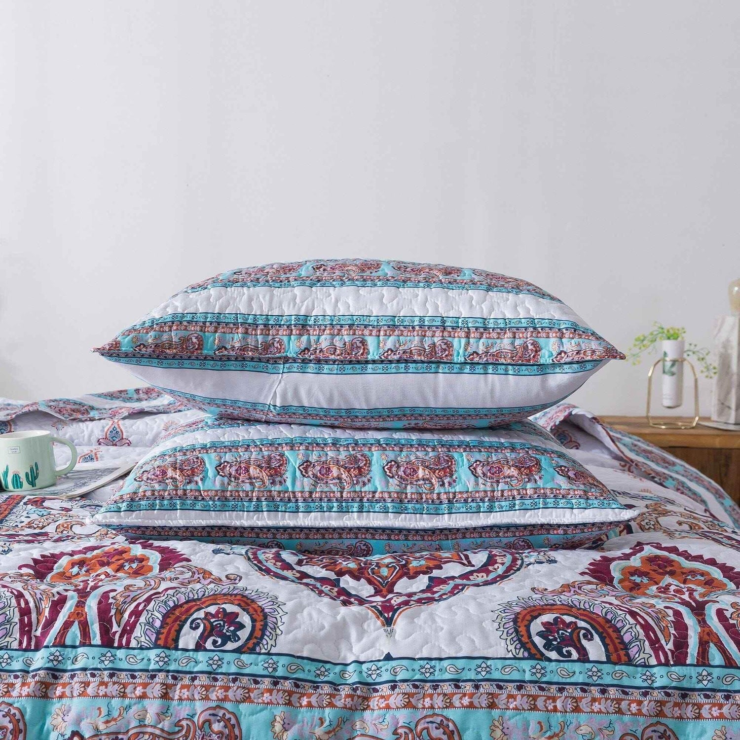 DaDa Bedding Bohemian Summertime White Blue Floral Paisley Bedspread Set (KSX-003) Bedspreads by DaDalogy Bedding Collection