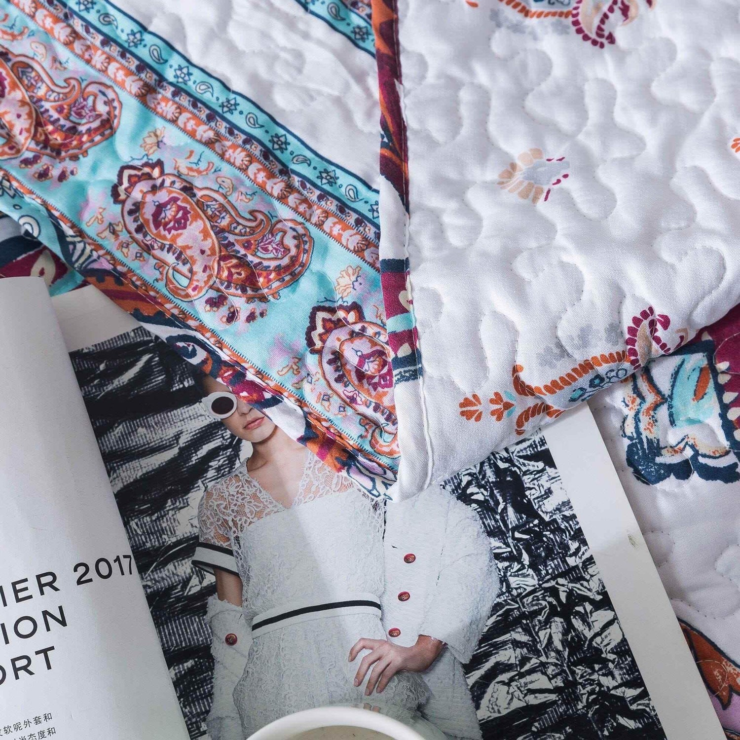 DaDa Bedding Bohemian Summertime White Blue Floral Paisley Bedspread Set (KSX-003) Bedspreads by DaDalogy Bedding Collection