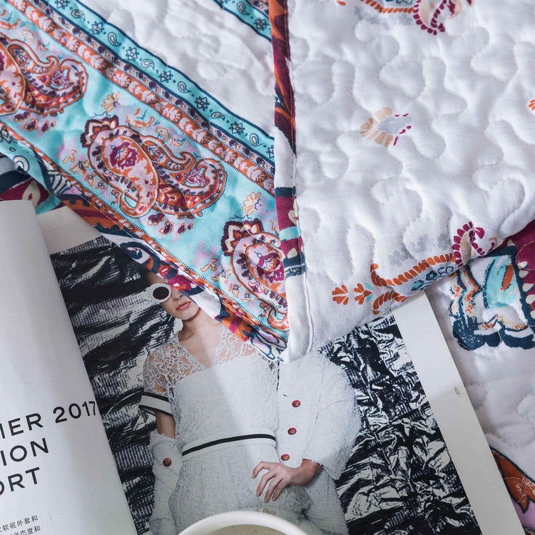 DaDa Bedding Bohemian Summertime White Blue Floral Paisley Bedspread Set (KSX-003) Bedspreads by DaDalogy Bedding Collection