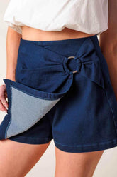 TAKING TIME OFF DENIM WOVEN SKORT SHORTS by Flying Tomato