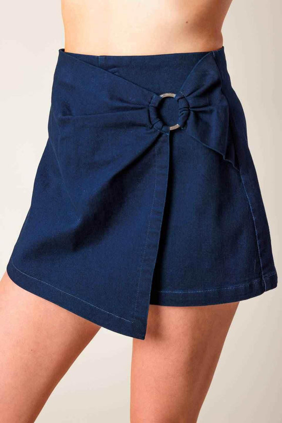 TAKING TIME OFF DENIM WOVEN SKORT SHORTS by Flying Tomato