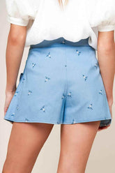 MOMENT OF CLARITY LIGHT INDIGO WOVEN SKORT SHORTS by Flying Tomato
