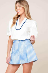VALERIA POWDER BLUE WOVEN SKORT SHORTS by Flying Tomato