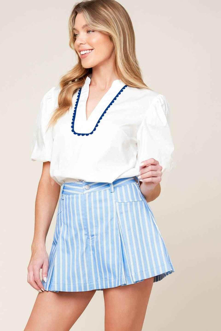 VALERIA POWDER BLUE WOVEN SKORT SHORTS by Flying Tomato