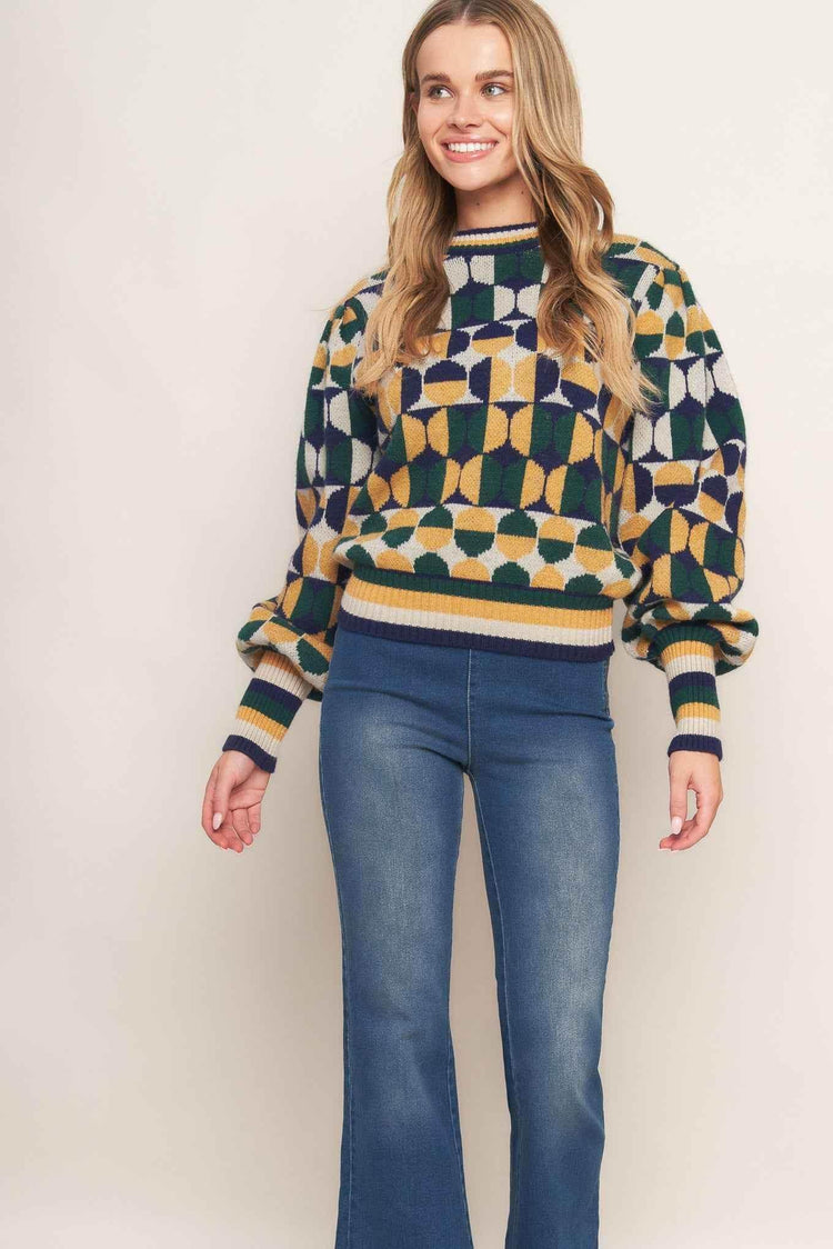 CHEER YOU ON JACQUARD SWEATER TOP SWEATERS by Flying Tomato