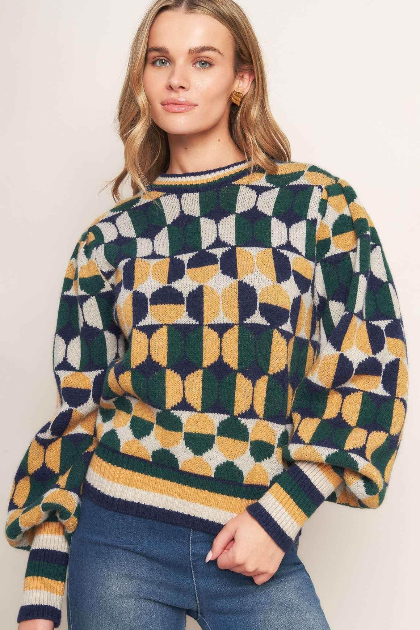 CHEER YOU ON JACQUARD SWEATER TOP SWEATERS by Flying Tomato
