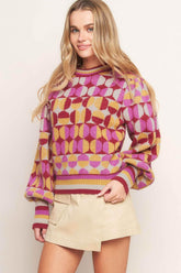CHEER YOU ON JACQUARD SWEATER TOP SWEATERS by Flying Tomato