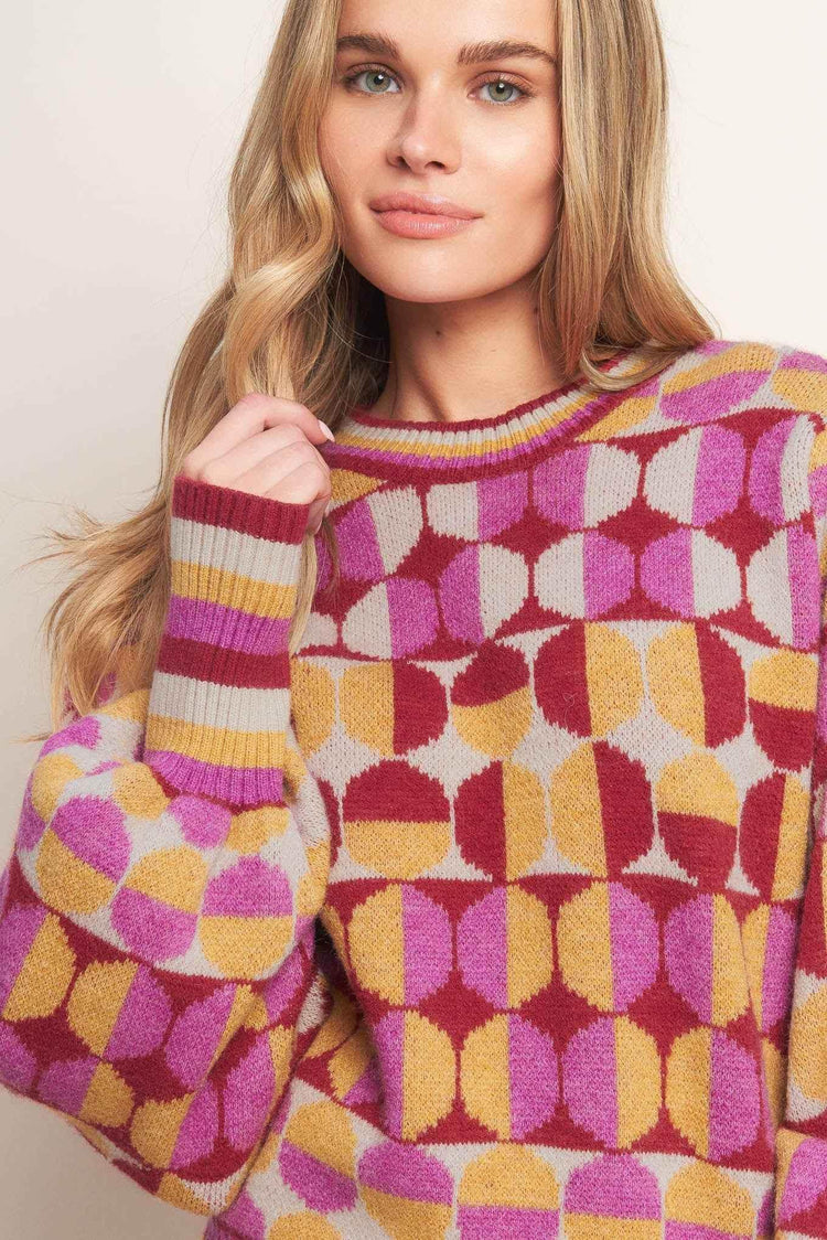 CHEER YOU ON JACQUARD SWEATER TOP SWEATERS by Flying Tomato