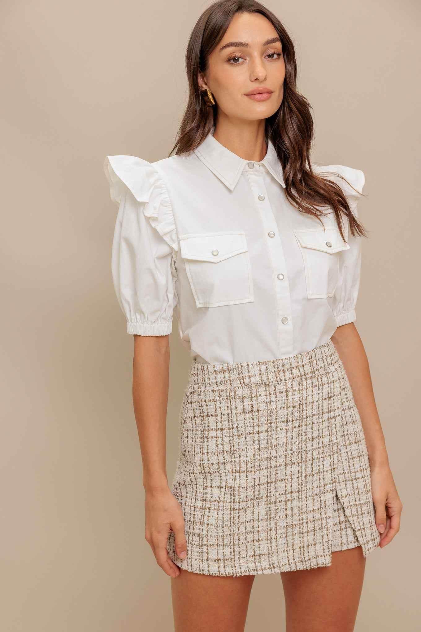 MUSE DETAIL WOVEN TOP TOPS by Flying Tomato