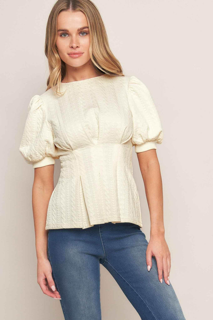 CREAM TWIST WOVEN TOP TOPS by Flying Tomato
