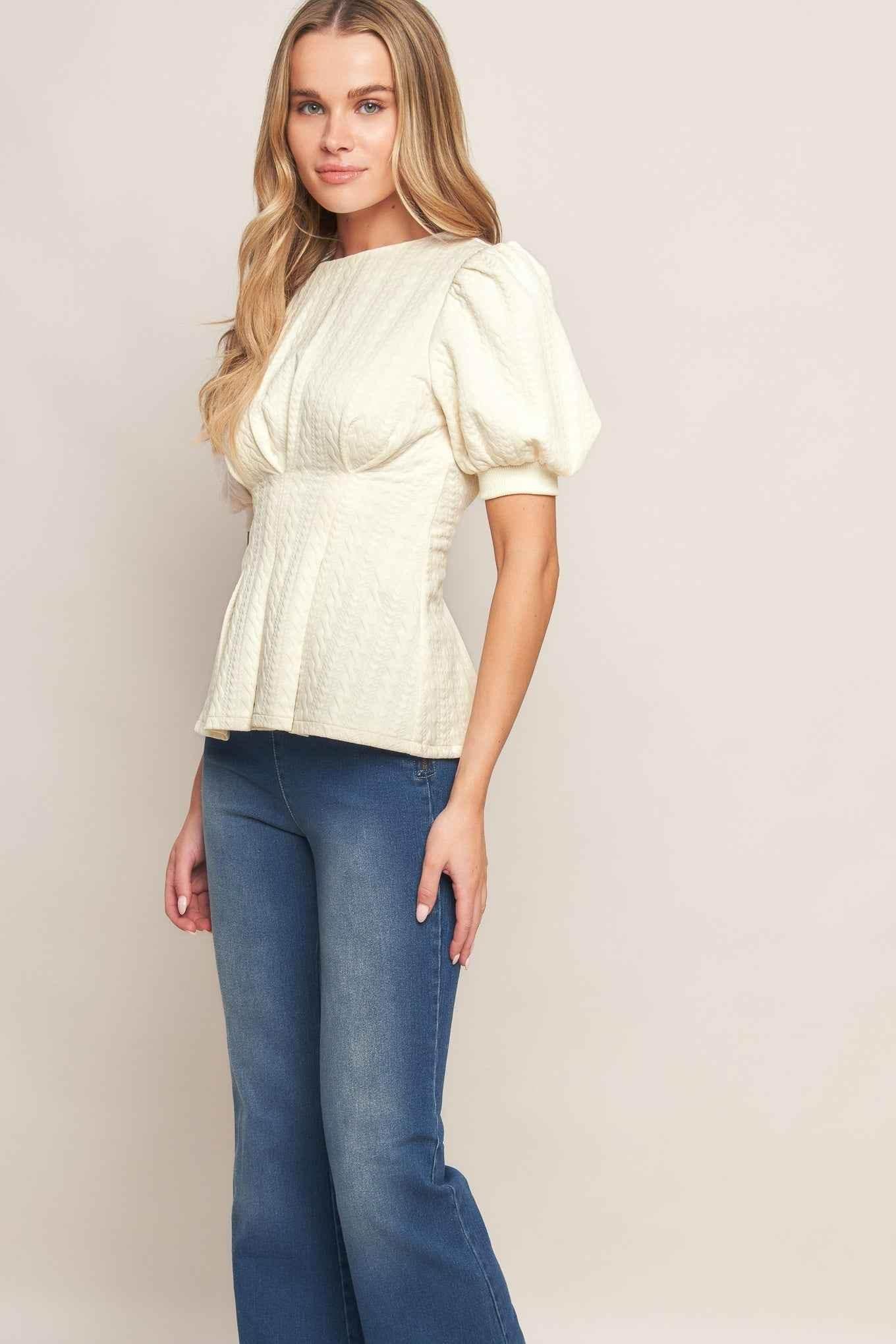CREAM TWIST WOVEN TOP TOPS by Flying Tomato