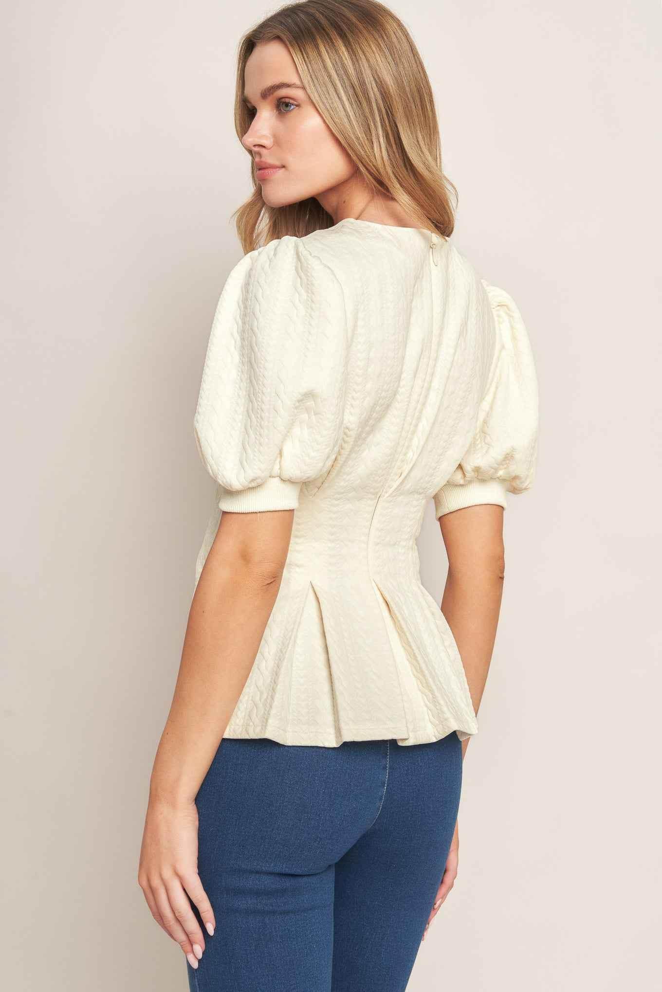 CREAM TWIST WOVEN TOP TOPS by Flying Tomato