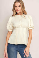 CREAM TWIST WOVEN TOP TOPS by Flying Tomato