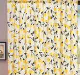 DaDa Bedding Set of 2 Botanical Floral Window Curtain Panels - Natural Semi Sheer Yellow Fleur Golden Orange Spring Time Tulips Straight Tailored Edge Curtains by DaDalogy Bedding Collection