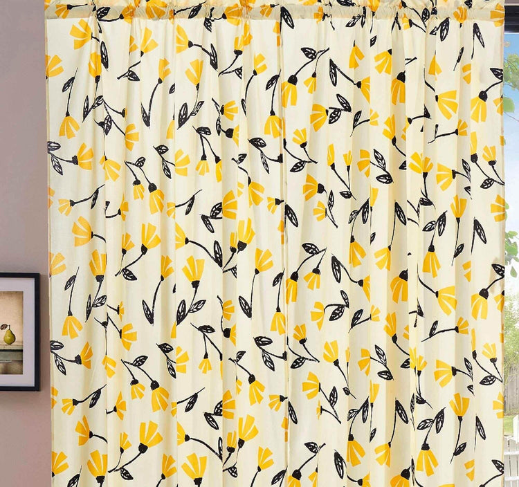 DaDa Bedding Set of 2 Botanical Floral Window Curtain Panels - Natural Semi Sheer Yellow Fleur Golden Orange Spring Time Tulips Straight Tailored Edge Curtains by DaDalogy Bedding Collection