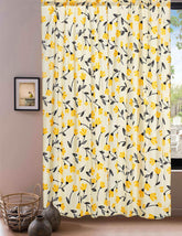 DaDa Bedding Set of 2 Botanical Floral Window Curtain Panels - Natural Semi Sheer Yellow Fleur Golden Orange Spring Time Tulips Straight Tailored Edge Curtains by DaDalogy Bedding Collection