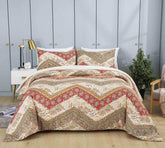 DaDa Bedding Botanical Cranberry Sage Chevron Floral Duvet Cover Set w/ Pillow Cases (JHW-924) Duvet Covers by DaDalogy Bedding Collection