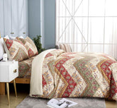 DaDa Bedding Botanical Cranberry Sage Chevron Floral Duvet Cover Set w/ Pillow Cases (JHW-924) Duvet Covers by DaDalogy Bedding Collection