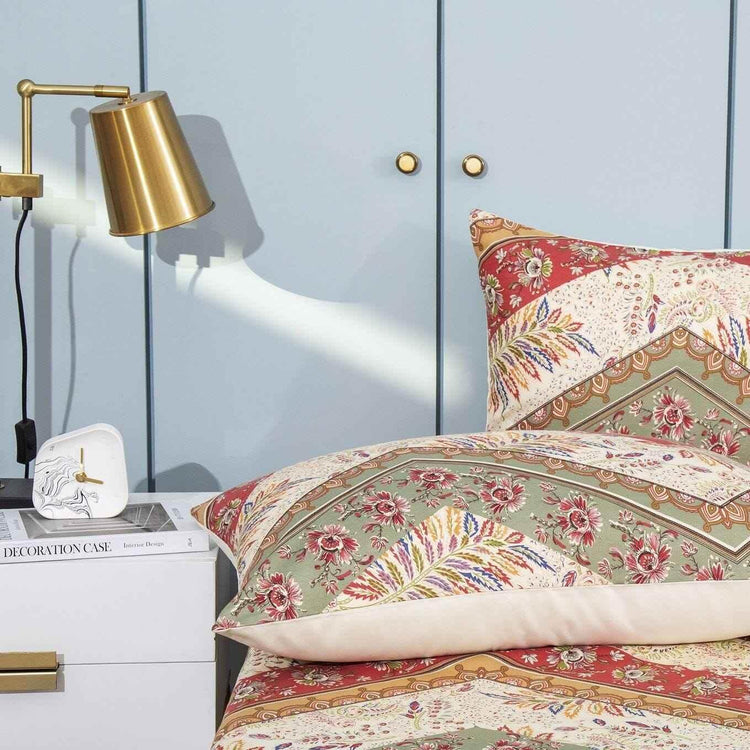 DaDa Bedding Botanical Cranberry Sage Chevron Floral Duvet Cover Set w/ Pillow Cases (JHW-924) Duvet Covers by DaDalogy Bedding Collection