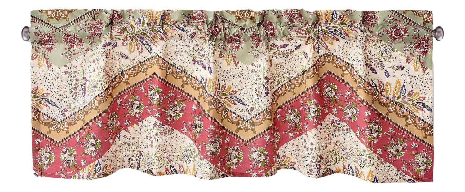 DaDa Bedding Rustic Cranberry Sage Chevron Floral Window Curtain Valance - 18" x 52" (JHW-924) Valance by DaDalogy Bedding Collection