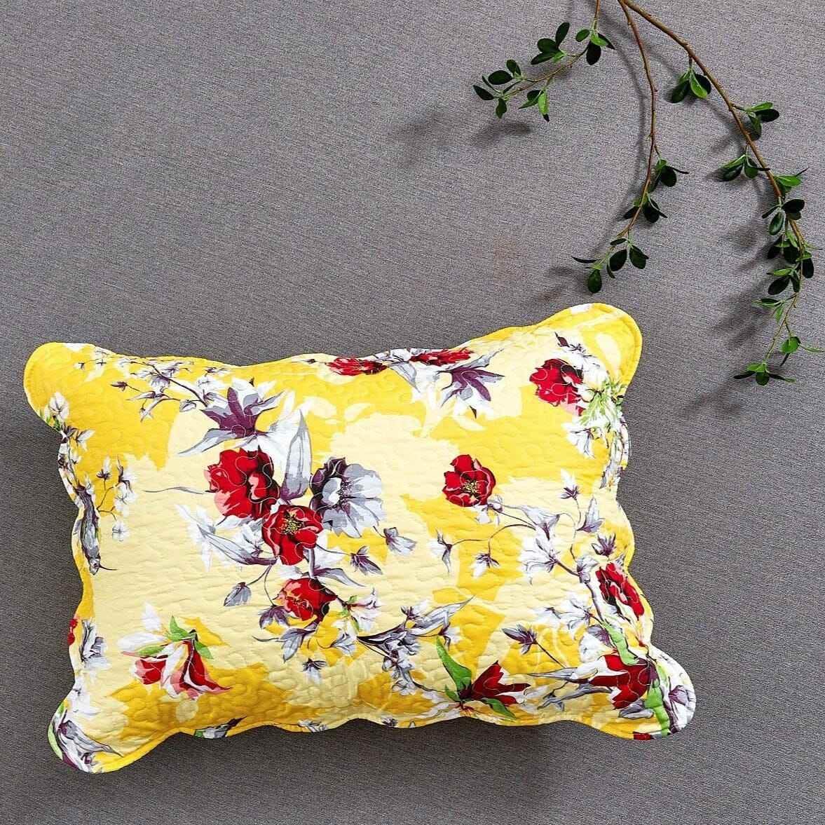 DaDa Bedding Sunshine Yellow Hummingbirds Floral Scalloped Pillow Sham 1-Piece (JHW-925) Pillow Case by DaDalogy Bedding Collection