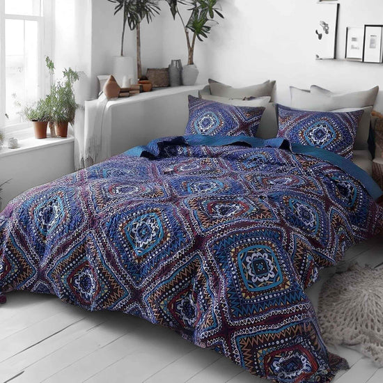 DaDa Bedding Farmhouse Bohemian Native Rustic Navy Blue Geometric Diamond Shapes Bedspread Set (KSX-001) Bedspreads by DaDalogy Bedding Collection