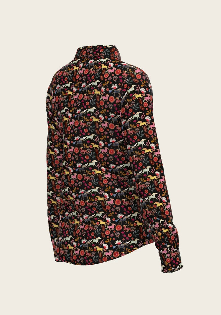 Bouquet on Black Ladies Button Shirt ESPOIR RIDER APPAREL by Espoir Equestrian