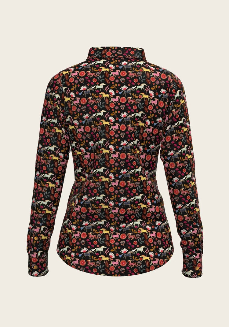 Bouquet on Black Ladies Button Shirt ESPOIR RIDER APPAREL by Espoir Equestrian