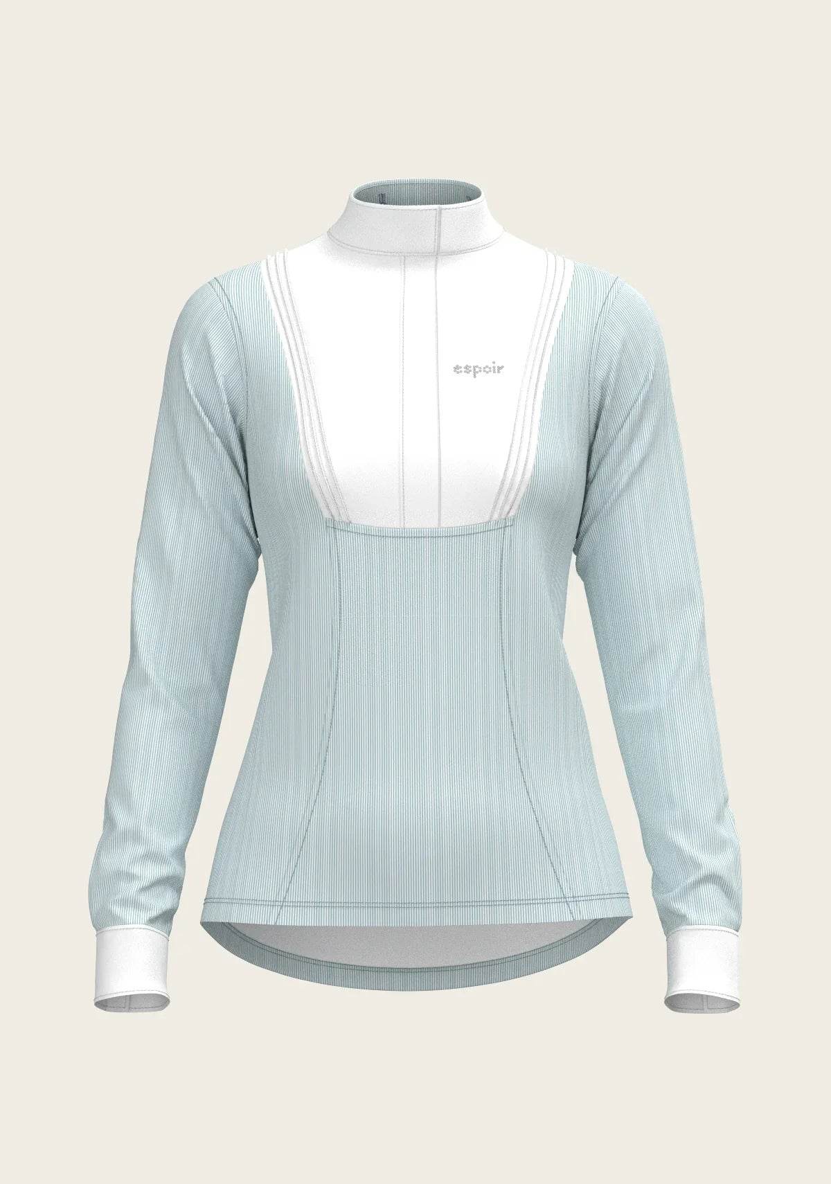 Stripes in Sky Blue Short Pleated Long Sleeve Show Shirt ESPOIR RIDER APPAREL by Espoir Equestrian