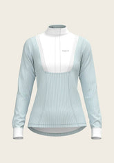 Stripes in Sky Blue Short Pleated Long Sleeve Show Shirt ESPOIR RIDER APPAREL by Espoir Equestrian
