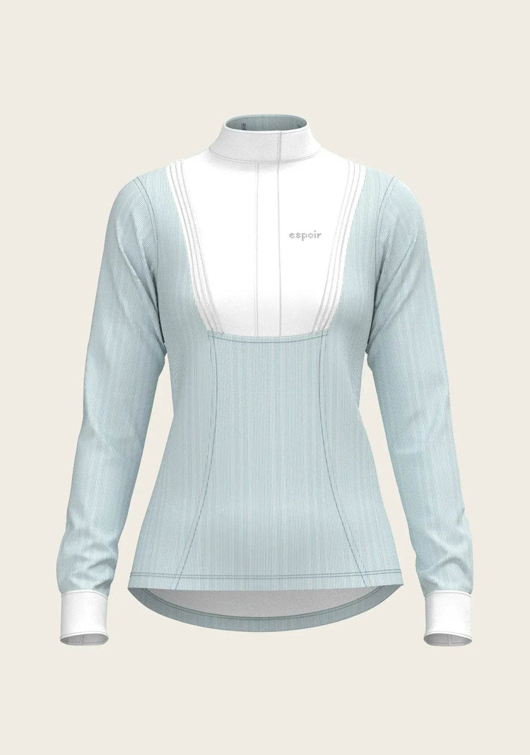 Stripes in Sky Blue Short Pleated Long Sleeve Show Shirt ESPOIR RIDER APPAREL by Espoir Equestrian