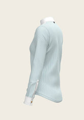Stripes in Sky Blue Short Pleated Long Sleeve Show Shirt ESPOIR RIDER APPAREL by Espoir Equestrian