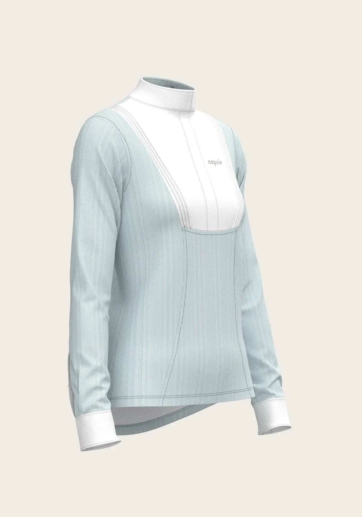 Stripes in Sky Blue Short Pleated Long Sleeve Show Shirt ESPOIR RIDER APPAREL by Espoir Equestrian