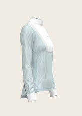 Stripes in Sky Blue Short Pleated Long Sleeve Show Shirt ESPOIR RIDER APPAREL by Espoir Equestrian