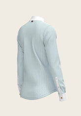 Stripes in Sky Blue Short Pleated Long Sleeve Show Shirt ESPOIR RIDER APPAREL by Espoir Equestrian