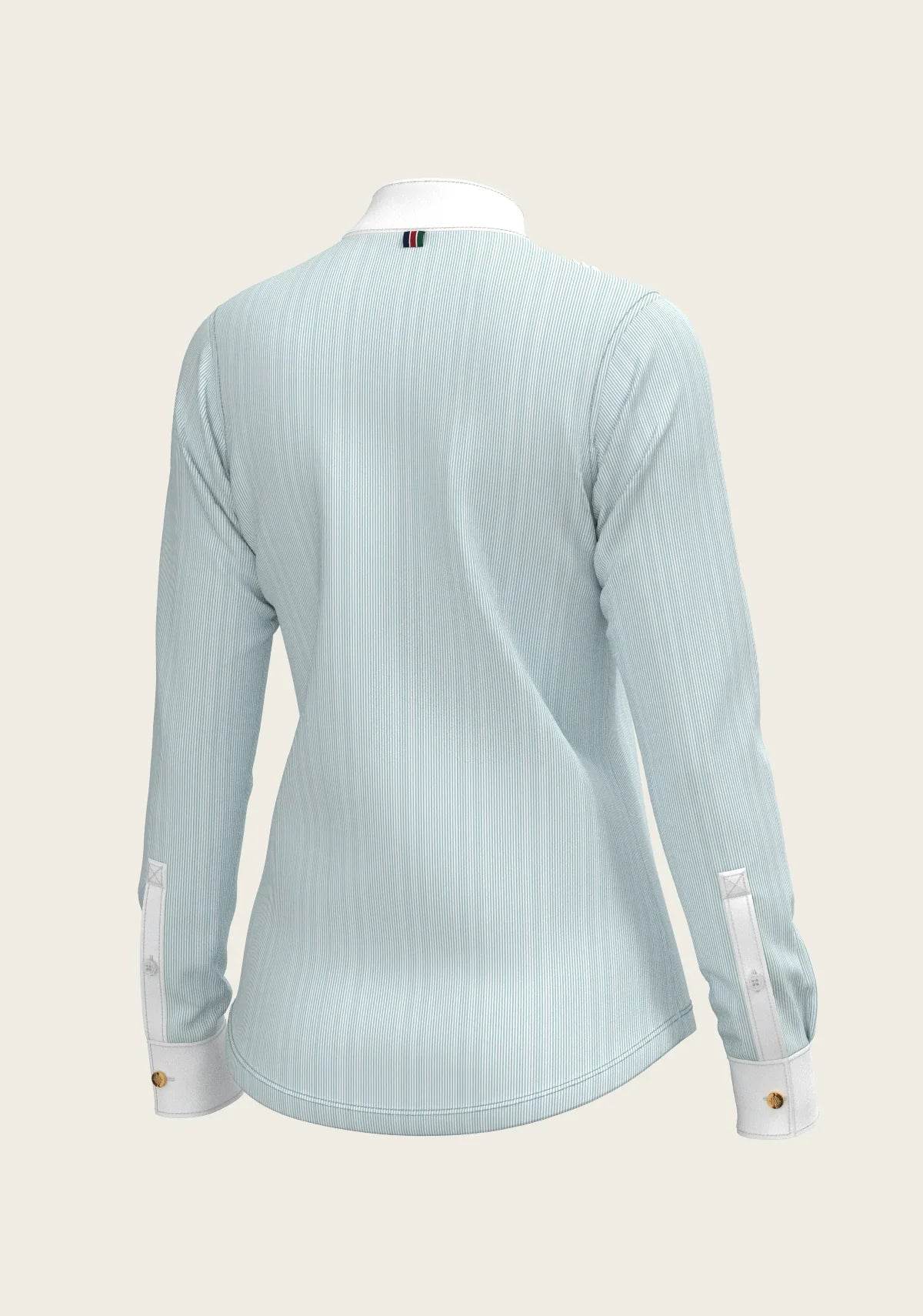 Stripes in Sky Blue Short Pleated Long Sleeve Show Shirt ESPOIR RIDER APPAREL by Espoir Equestrian