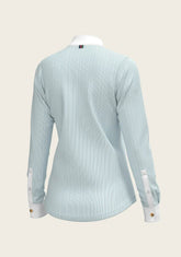Stripes in Sky Blue Short Pleated Long Sleeve Show Shirt ESPOIR RIDER APPAREL by Espoir Equestrian