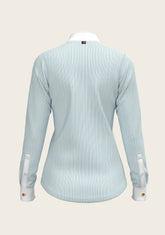 Stripes in Sky Blue Short Pleated Long Sleeve Show Shirt ESPOIR RIDER APPAREL by Espoir Equestrian