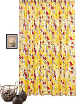 DaDa Bedding Set of 2 Radiant Sunshine Yellow Floral Window Curtain Panels - Natural Semi Sheer Hummingbirds Farmhouse Red Flowers Straight Tailored Edge Curtains by DaDalogy Bedding Collection