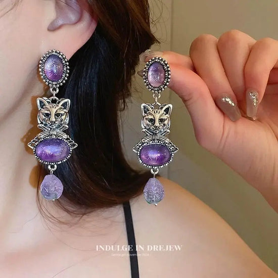 Vintage Purple Cat Earrings - Trendy 2025 Fashion Jewelry & Accessories by Zopi / AliExpress