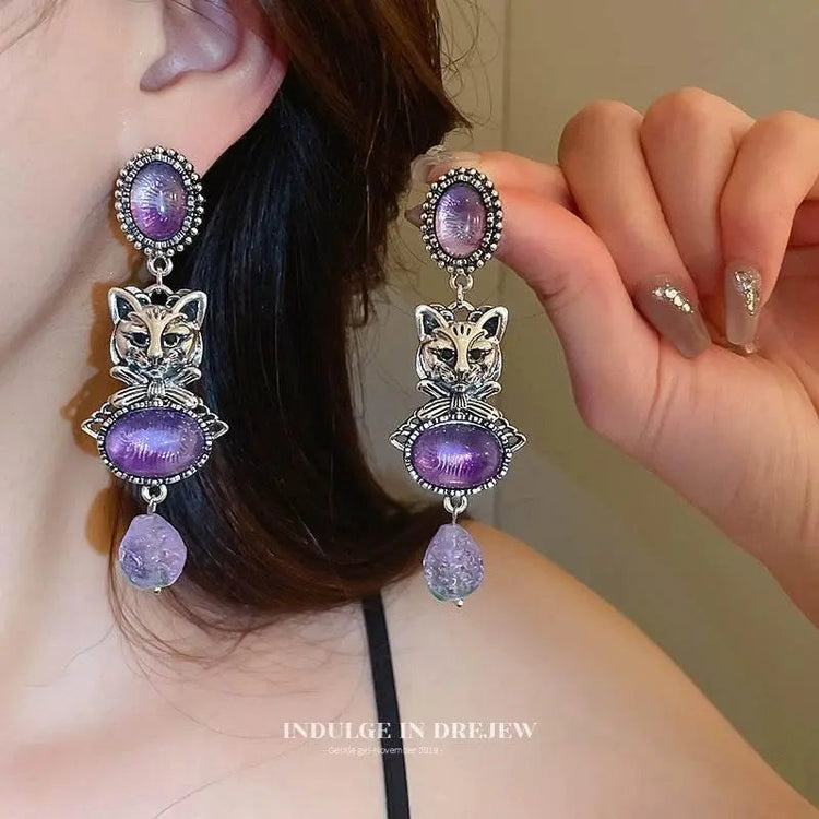 Vintage Purple Cat Earrings - Trendy 2025 Fashion Jewelry & Accessories by Zopi / AliExpress