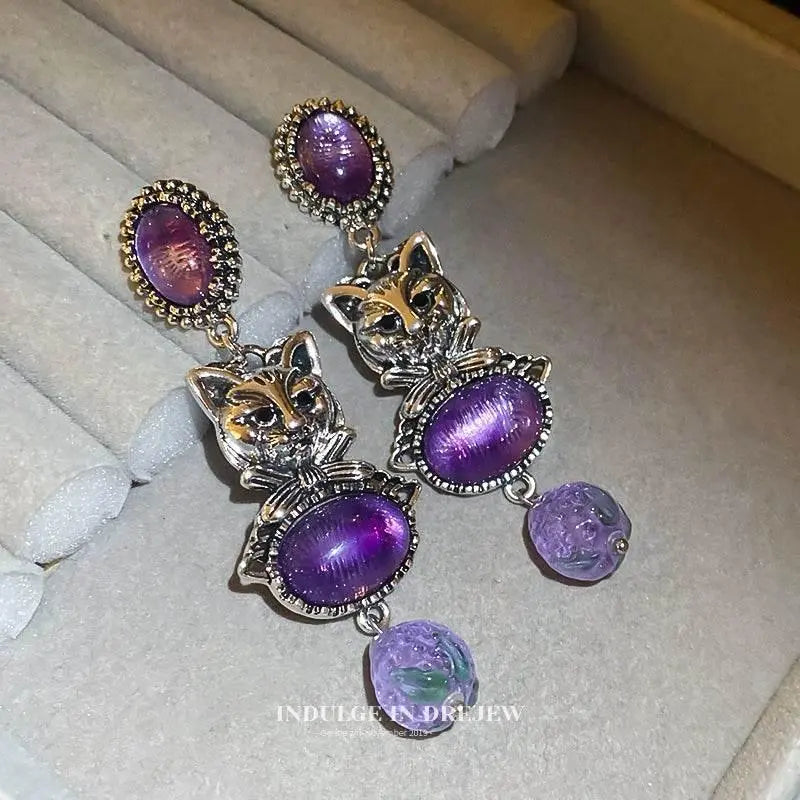 Vintage Purple Cat Earrings - Trendy 2025 Fashion Jewelry & Accessories by Zopi / AliExpress