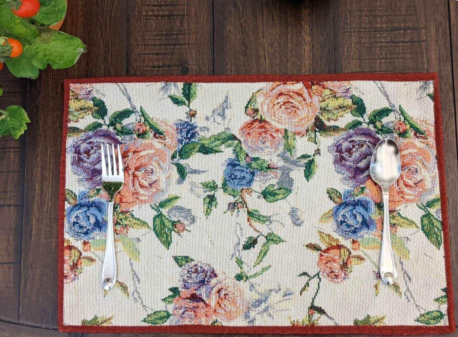 DaDa Bedding Set of 4-Pieces Vintage Romantic Roses Lovely Pink Floral Tapestry Placemats 13” x 19” (879) Placemat by DaDalogy Bedding Collection