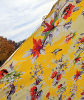 DaDa Bedding Set of 2 Radiant Sunshine Yellow Floral Window Curtain Panels - Natural Semi Sheer Hummingbirds Farmhouse Red Flowers Straight Tailored Edge Curtains by DaDalogy Bedding Collection