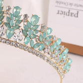 Baroque Green Pink Opal Wedding Headband Crystal Bridal Crown Tiara Hair Jewelry Accessories Women Rhinestone Royal Queen Diadem Tiaras by DSERS