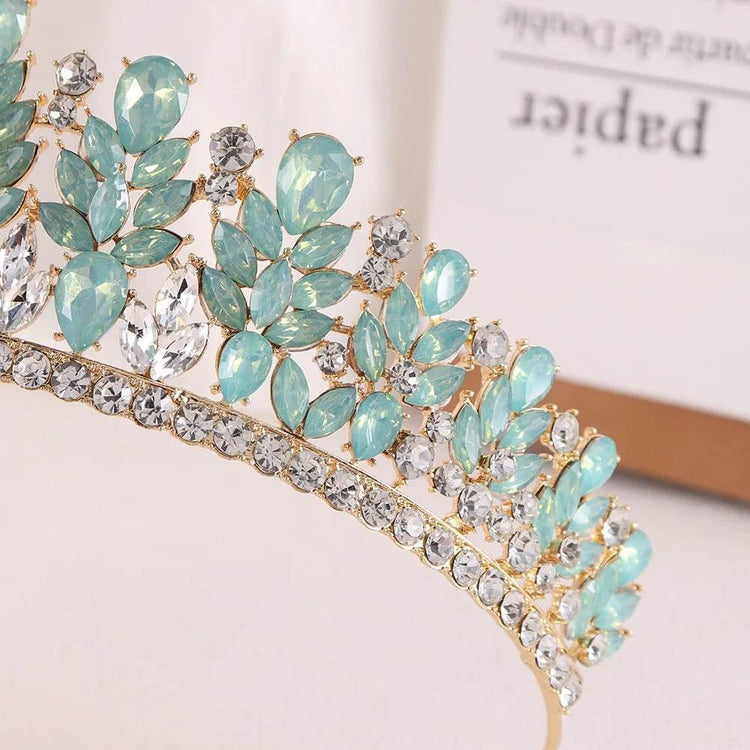 Baroque Green Pink Opal Wedding Headband Crystal Bridal Crown Tiara Hair Jewelry Accessories Women Rhinestone Royal Queen Diadem Tiaras by DSERS