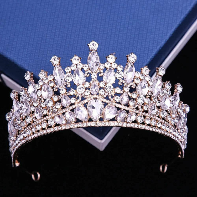 Baroque Pink Opal Crystal Bridal Crown Royal Queen Tiaras Rhinestone Pageant Prom Diadem Princess Wedding Crown Hair Accessories Tiaras by DSERS