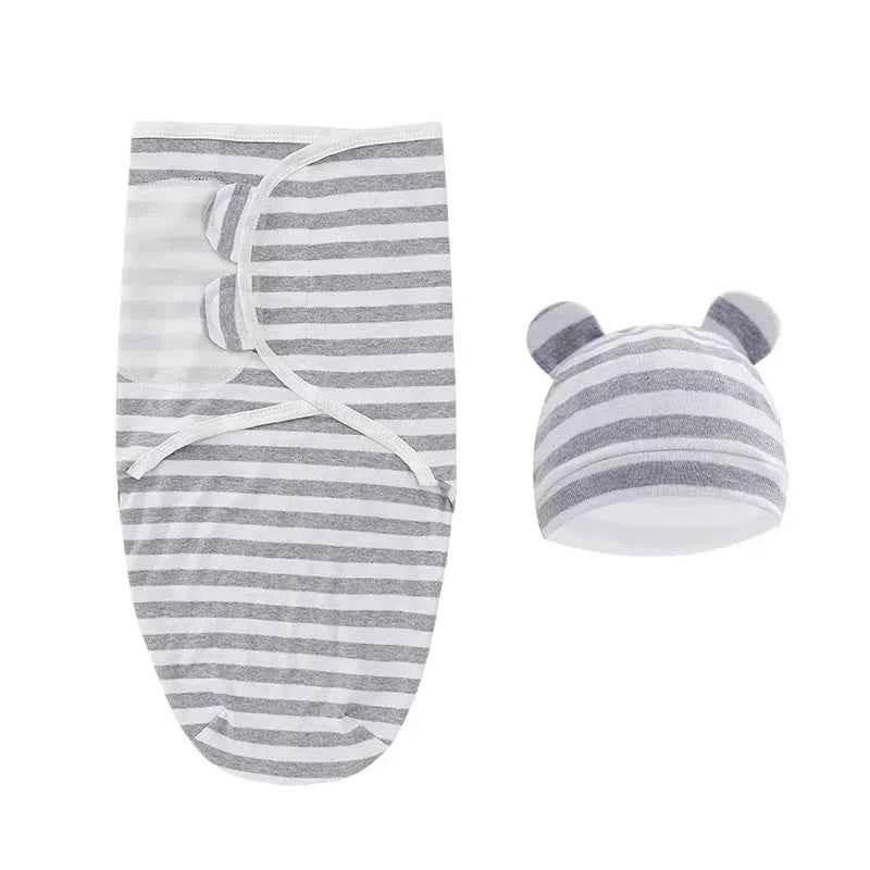 100% Organic Cotton Baby Swaddle Blanket Wrap Hat Set for Infant Adjustable Newborn Swaddle Baby Swaddle for 0-3 Month by DSERS